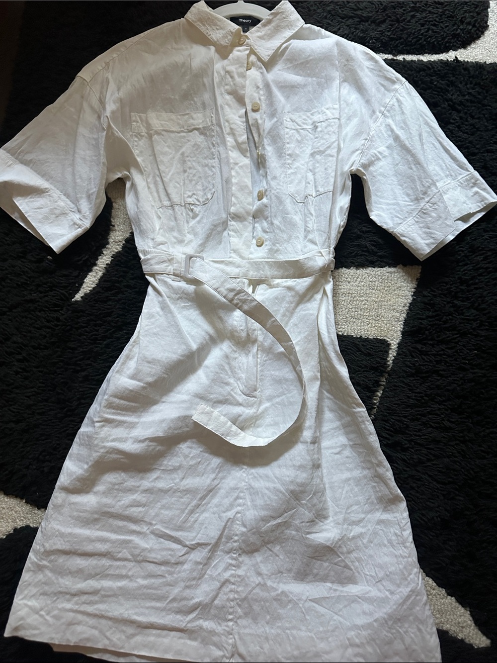 Theory White Linen Midi Shirt Dress with Belt